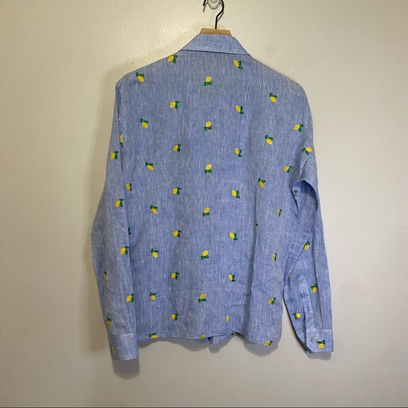 Idillio Positano Embroidered Lemon Long Sleeve Linen Button Up Shirt Men's Large - Picture 8 of 8